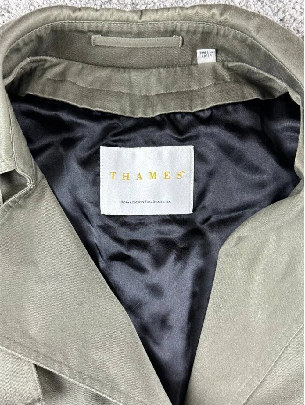 THAMES London Fog Trench Coat 40 Reg Olive Green Belted Removable Liner